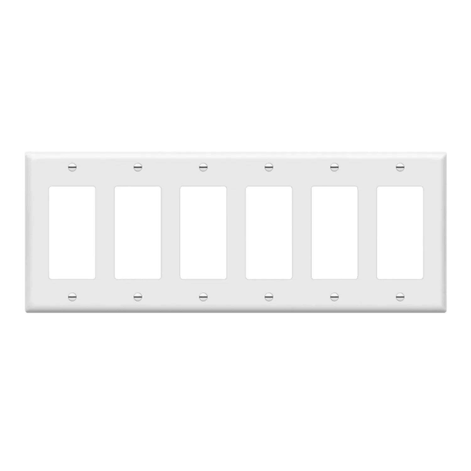 6-Gang Decorator Rocker Wall Plate, White - Bees Lighting
