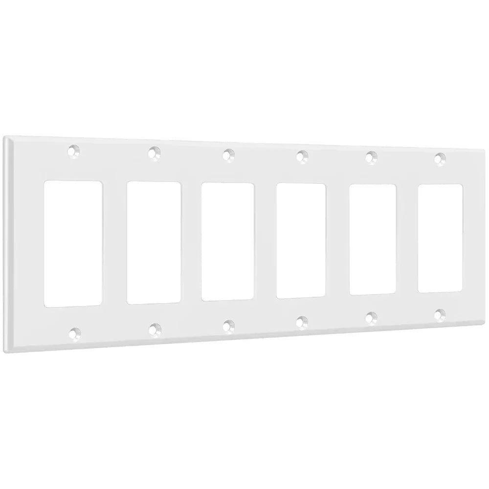 6-Gang Decorator Rocker Wall Plate, White - Bees Lighting
