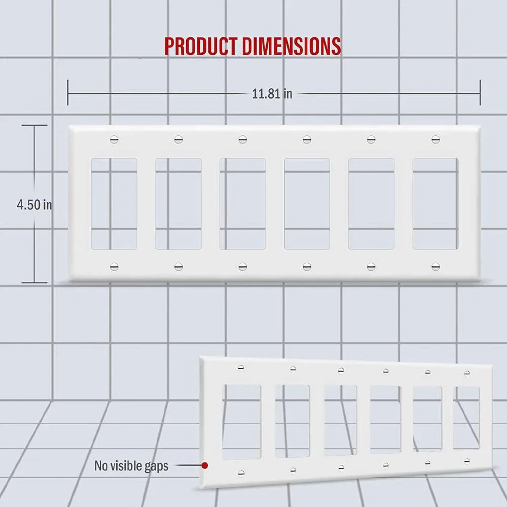 6-Gang Decorator Rocker Wall Plate, White - Bees Lighting