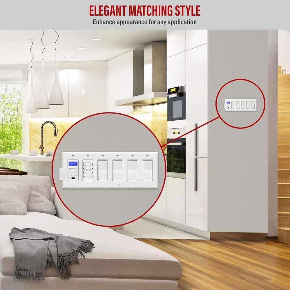 6-Gang Decorator Rocker Wall Plate, White - Bees Lighting