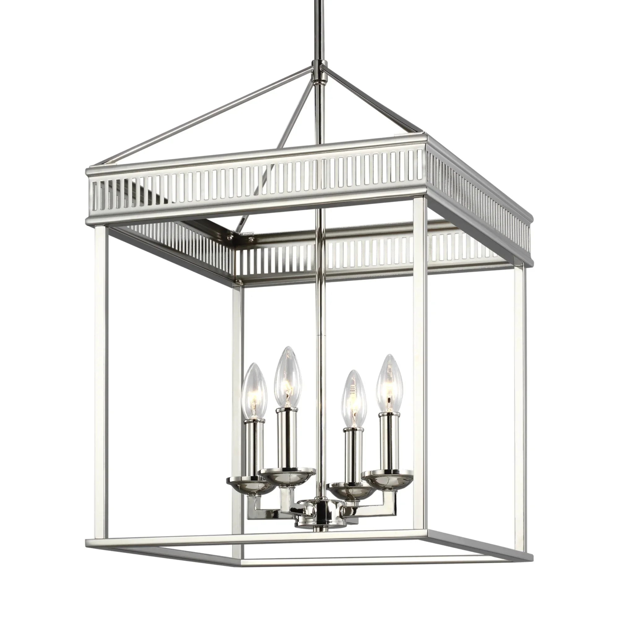 Woodruff 16" 4-Light Hanging Lantern, Polished Nickel Finish - Bees Lighting