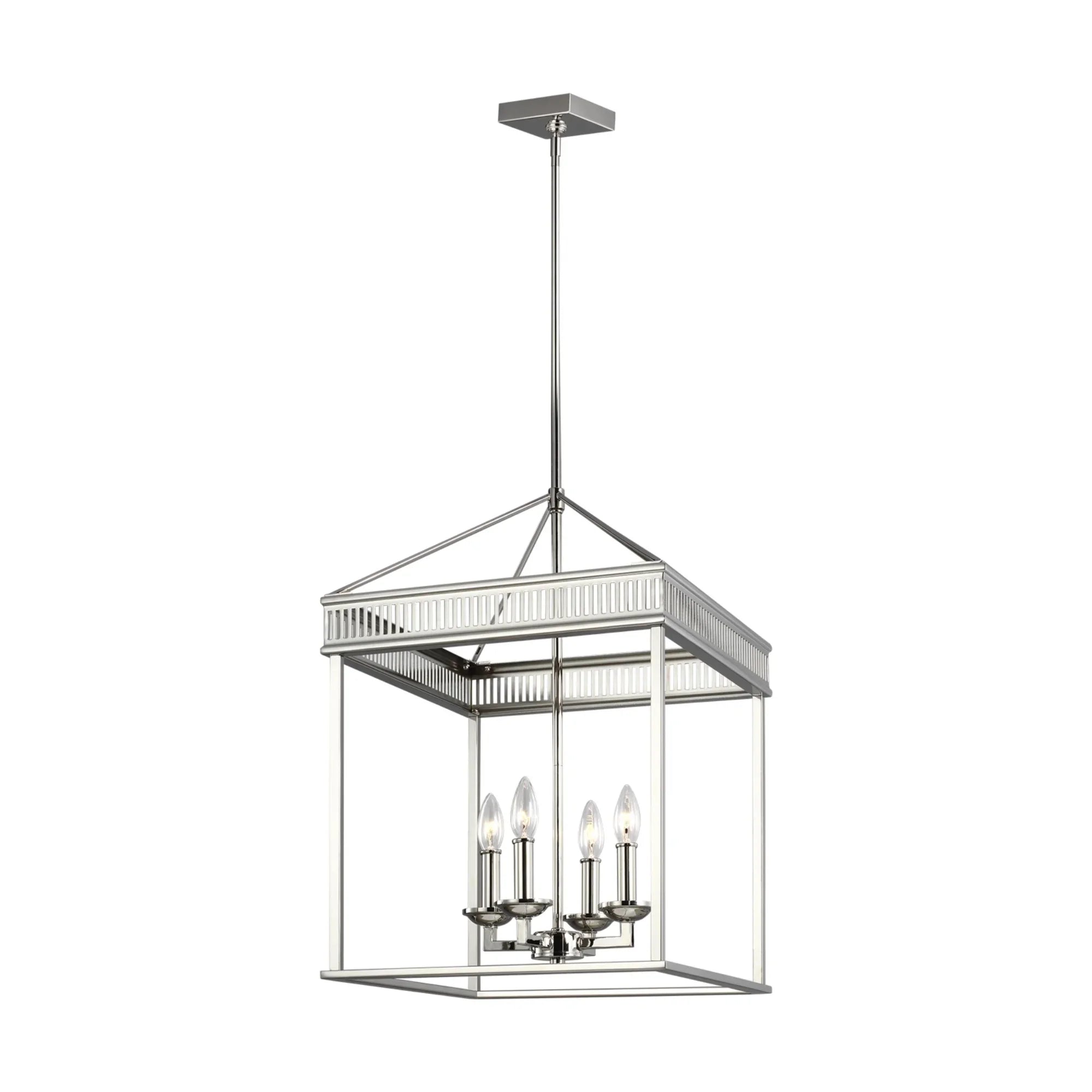 Woodruff 16" 4-Light Hanging Lantern, Polished Nickel Finish - Bees Lighting