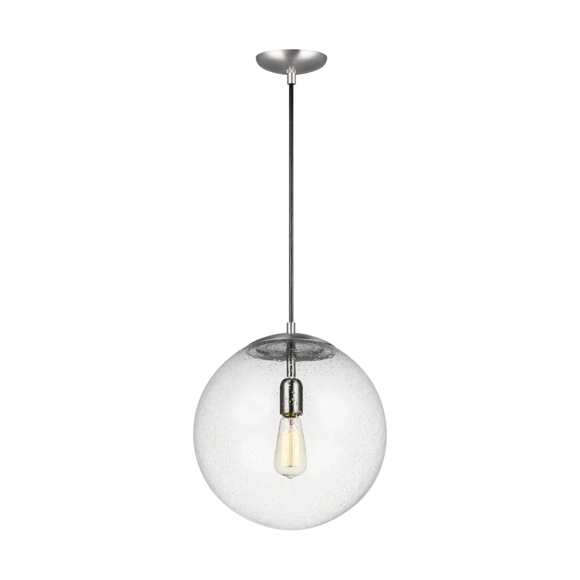 Leo Hanging Globe 14" X-Large Pendant, Satin Aluminum Finish with Clear Seeded Glass - Bees Lighting