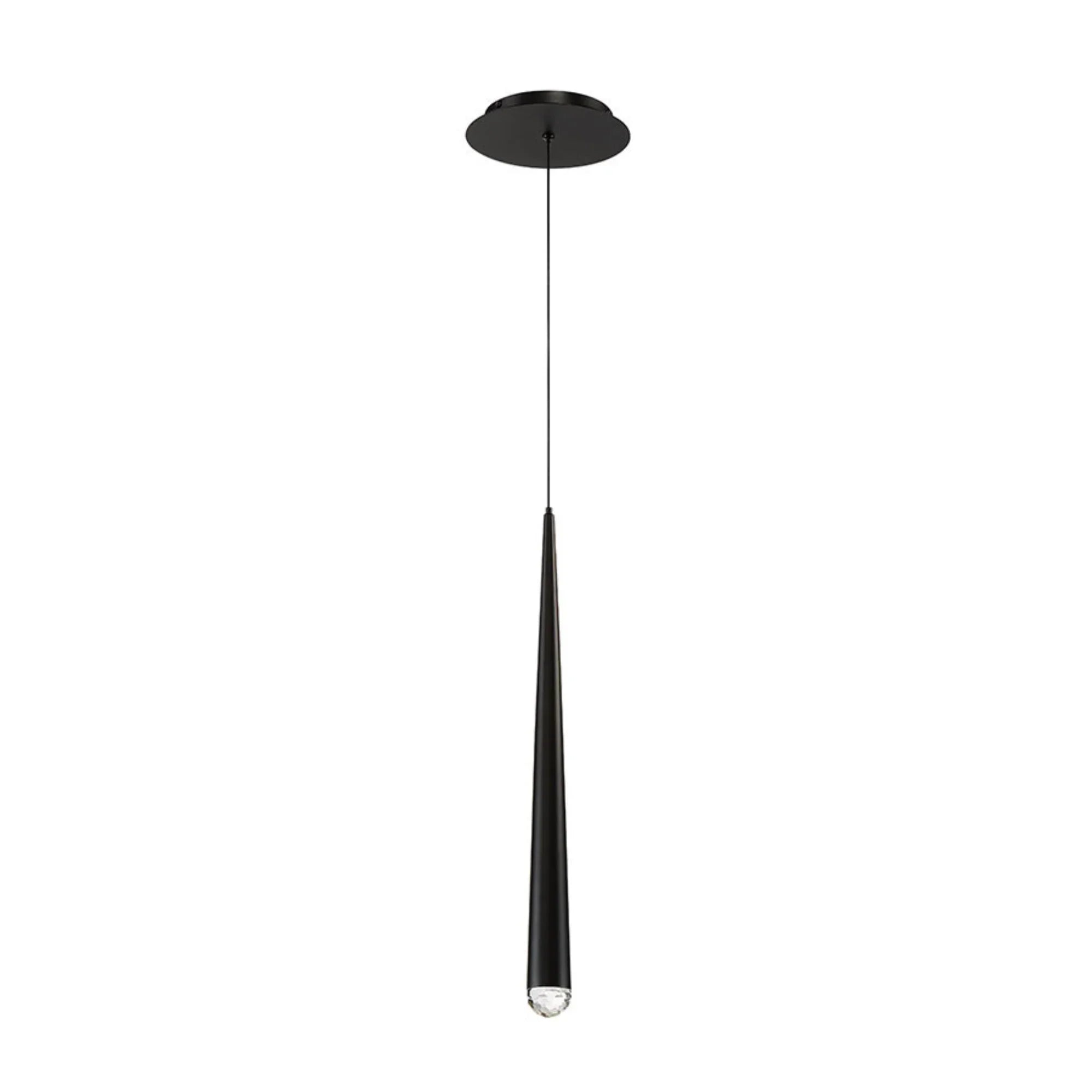 Cascade 19" LED Mini Pendant, Black Finish, Crystal Cap - Bees Lighting