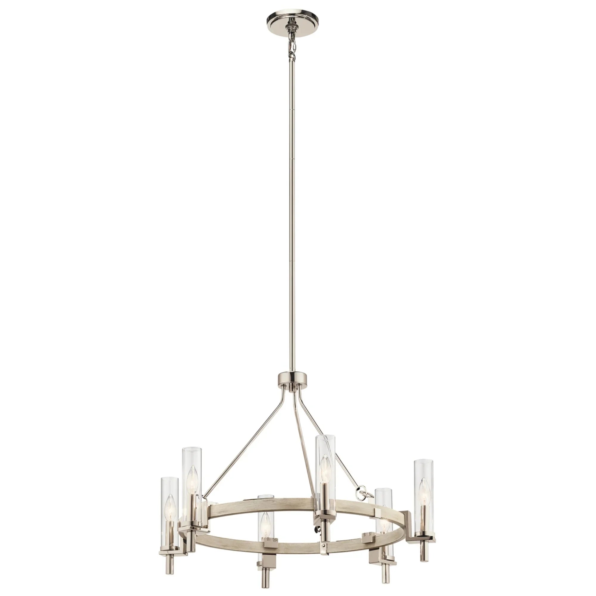 Telan 29" 6-Light Chandelier, White Washed Wood Finish - Bees Lighting