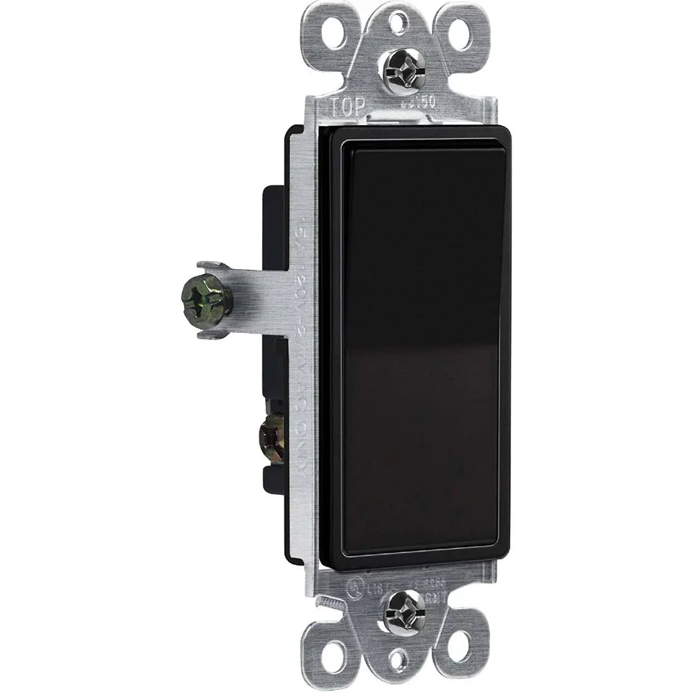 Deco 3-Way 15 Amp Rocker Switch, Black - Bees Lighting