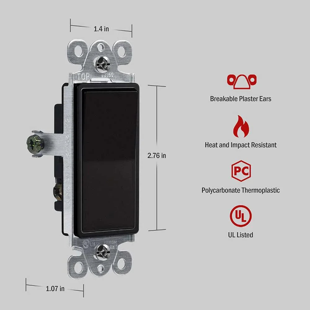 Deco 3-Way 15 Amp Rocker Switch, Black - Bees Lighting