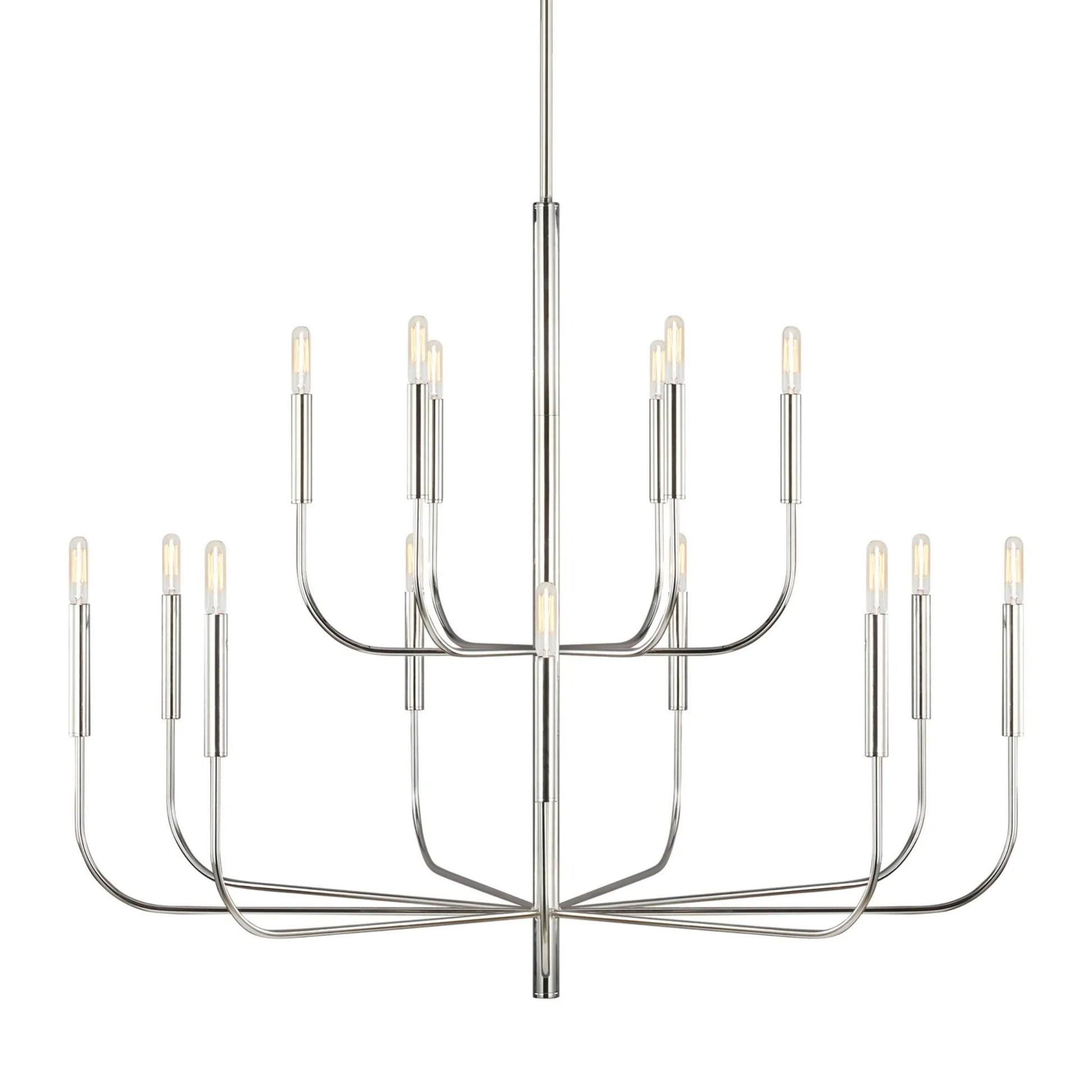 Brianna 49" 15-Light Large 2-Tier Chandelier, Polished Nickel Finish - Bees Lighting