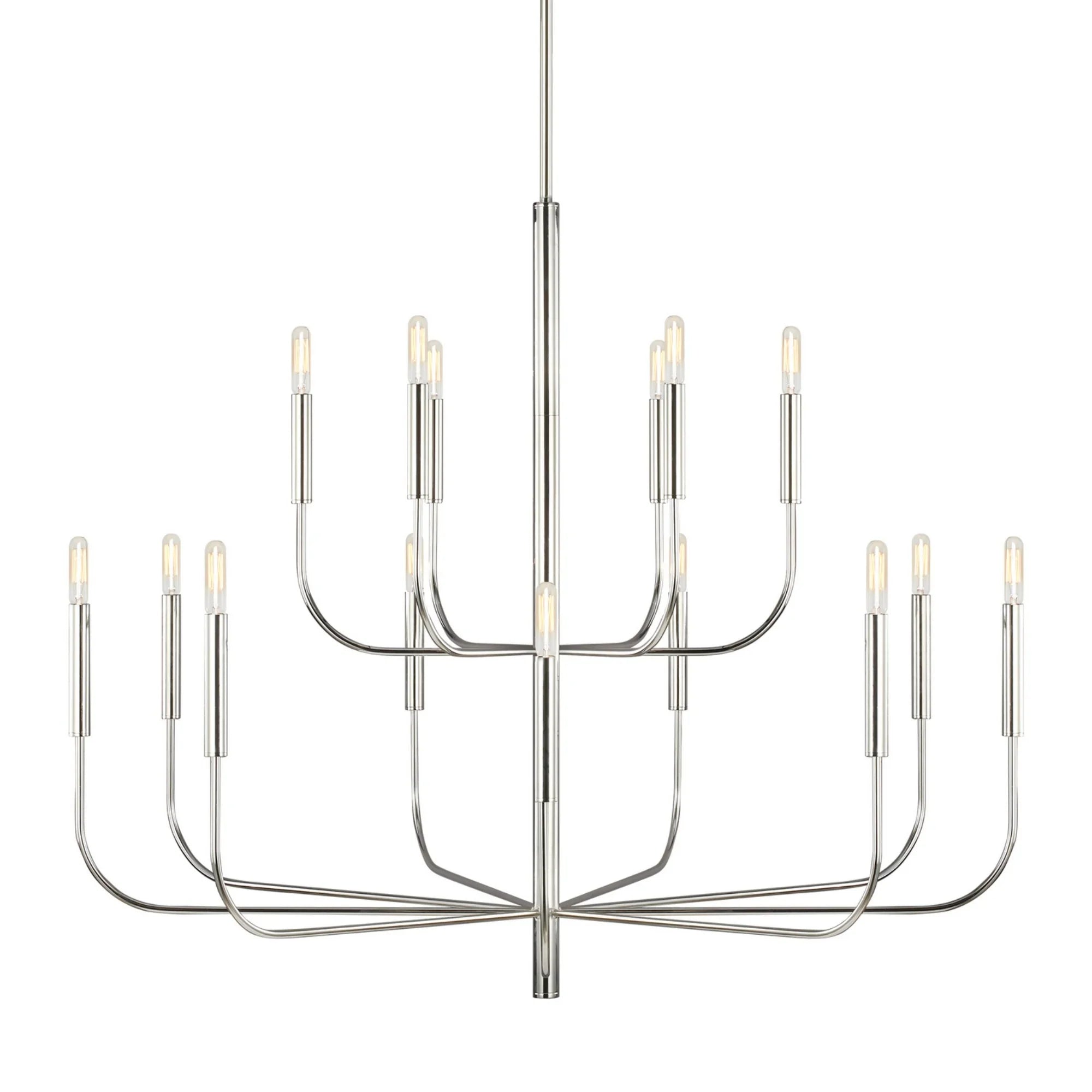 Brianna 49" 15-Light Large 2-Tier Chandelier, Polished Nickel Finish - Bees Lighting