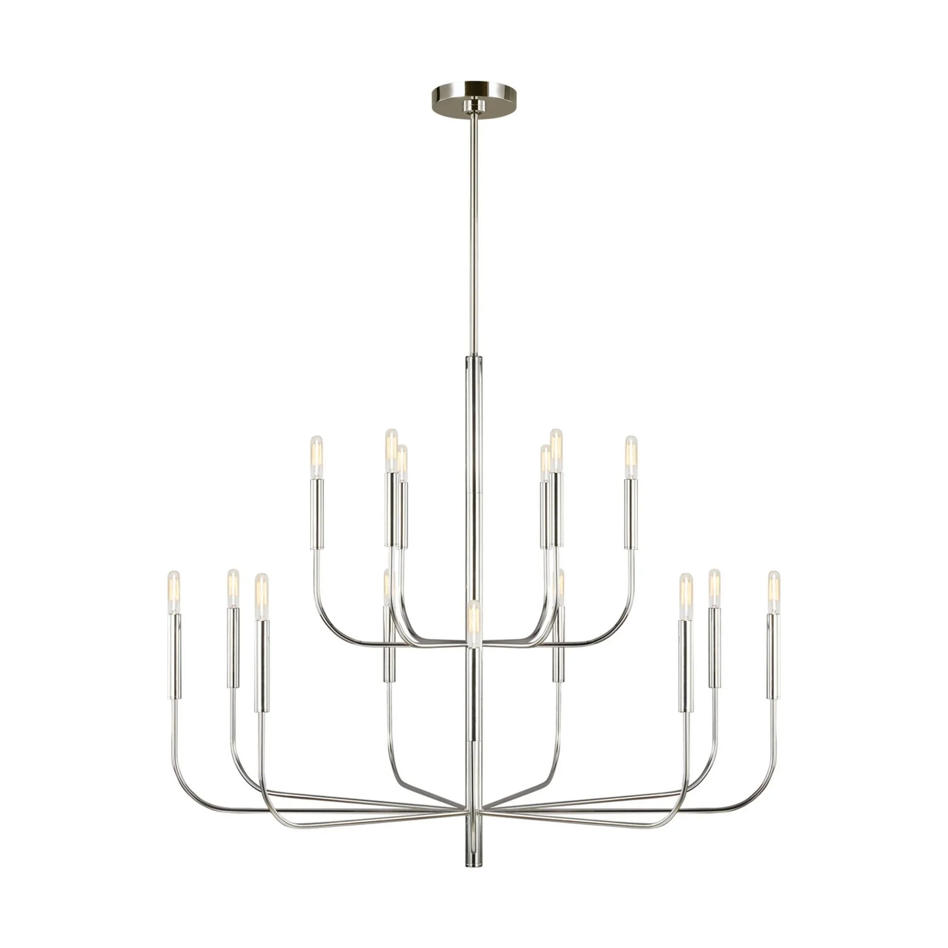 Brianna 49" 15-Light Large 2-Tier Chandelier, Polished Nickel Finish - Bees Lighting