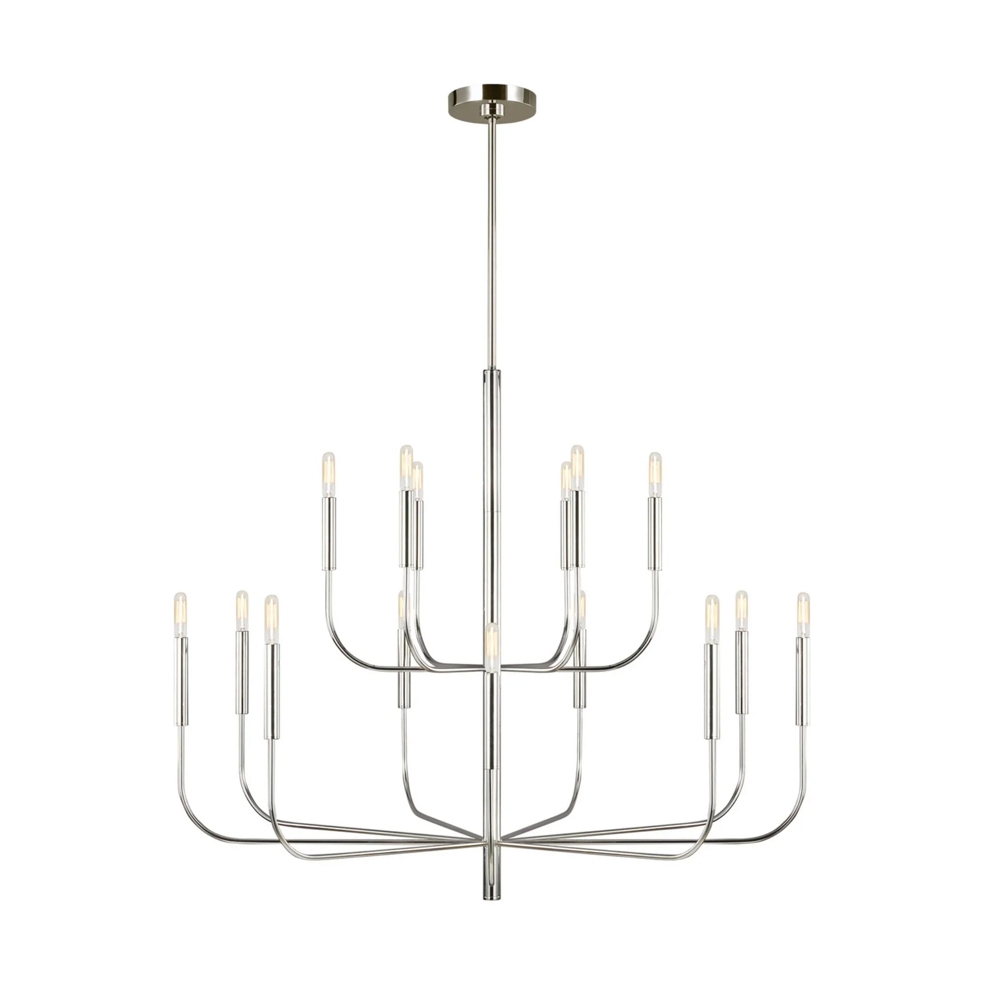 Brianna 49" 15-Light Large 2-Tier Chandelier, Polished Nickel Finish - Bees Lighting