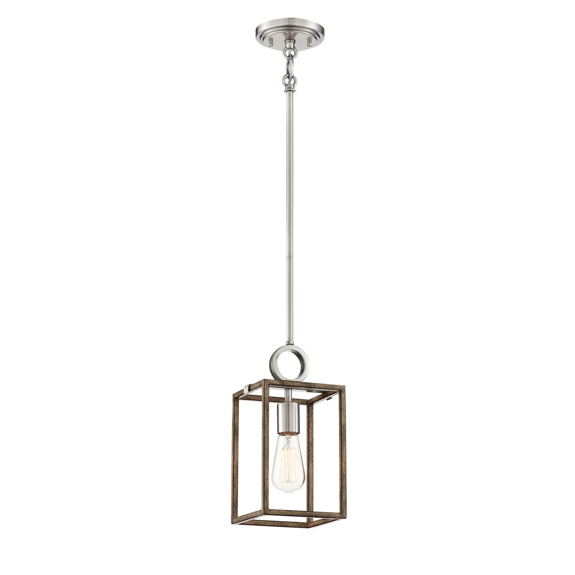 Country Estates 13" Mini Pendant, Sun Faded Wood & Brushed Nickel Finish - Bees Lighting