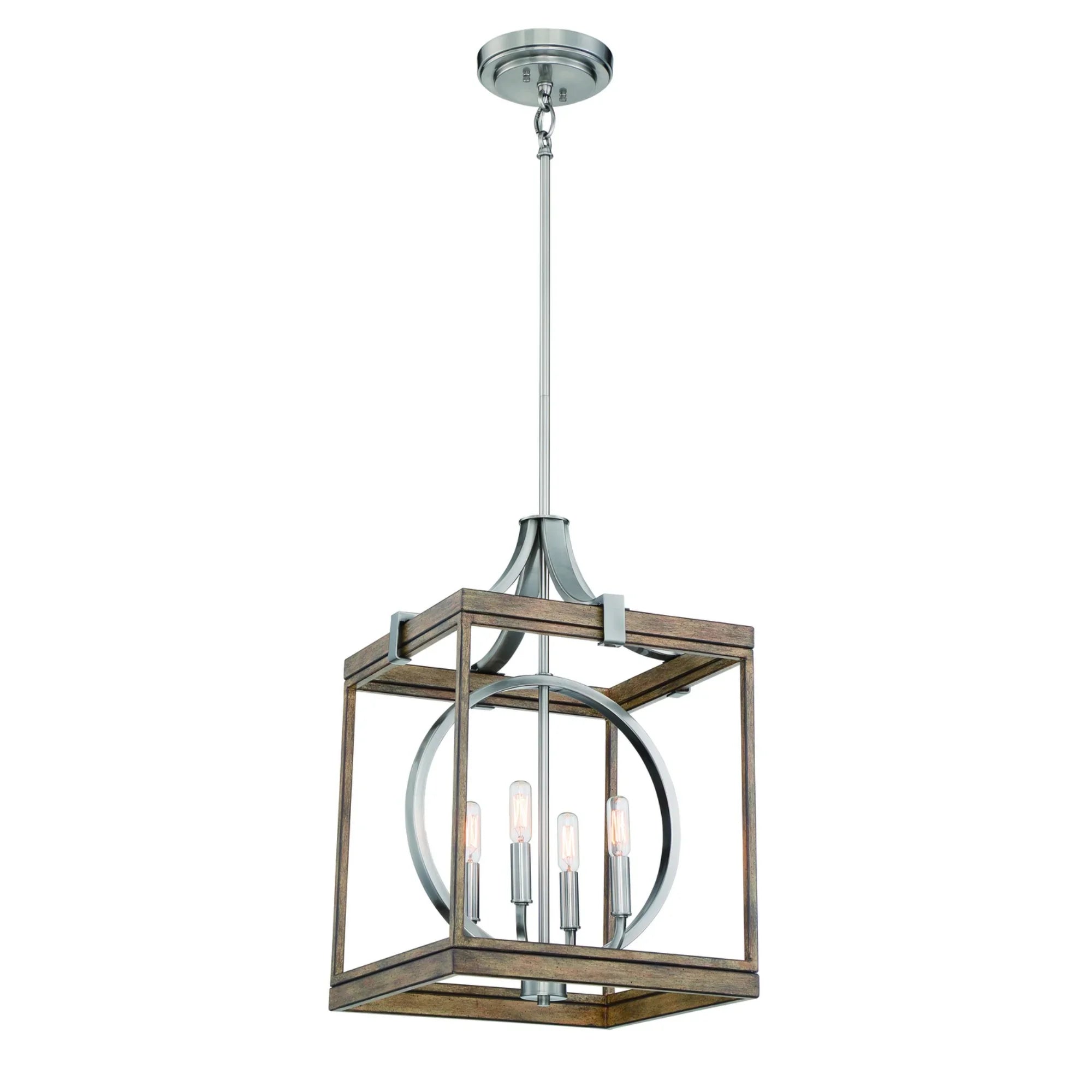 Country Estates 22" 4-Light Pendant, Sun Faded Wood & Brushed Nickel Finish - Bees Lighting
