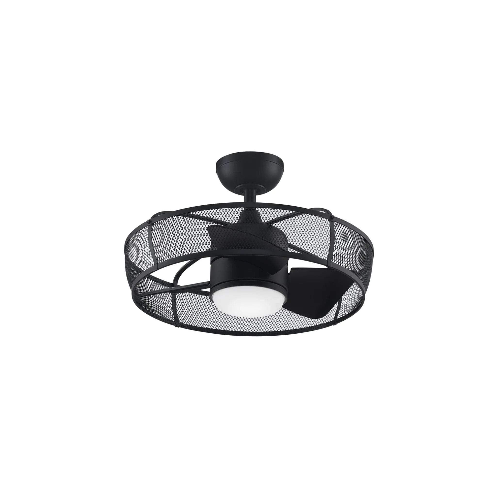 Henry 20 Inch Black Damp Rated Cage Chandelier Ceiling Fan with Light and Remote - Bees Lighting