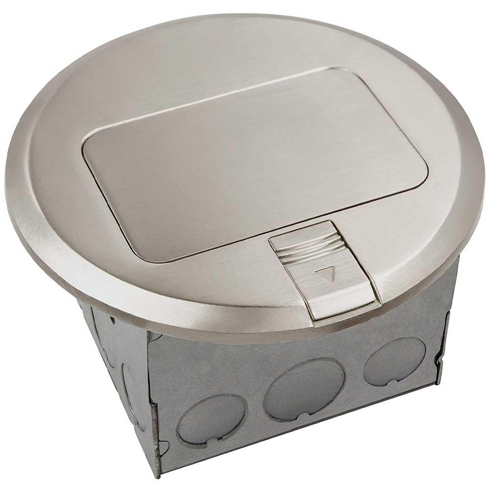 Round Pop-Up Floor Box with 20 Amp GFCI Receptacle, Nickel - Bees Lighting