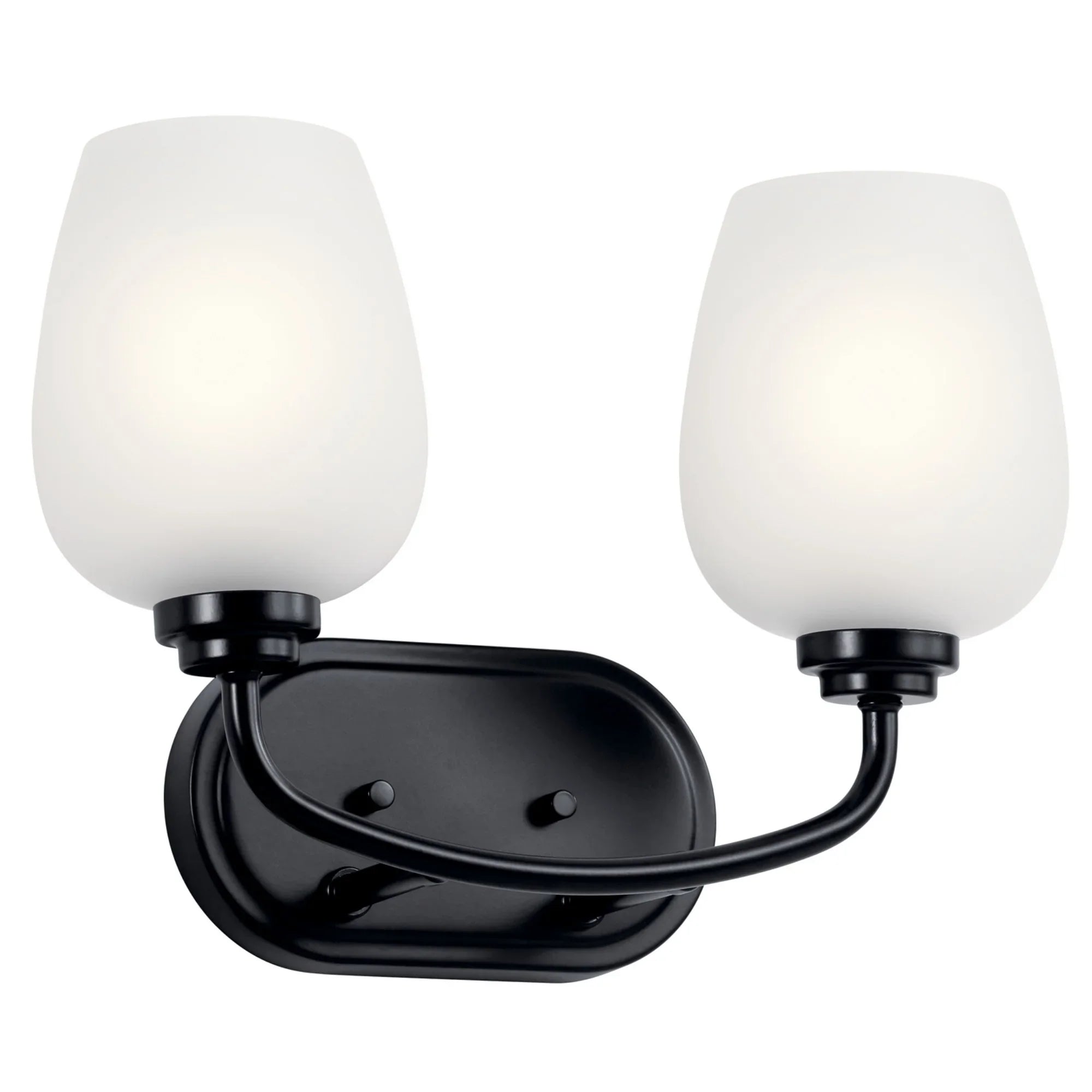 Valserrano 15" 2-Light Bath Vanity Light, Black Finish, Satin Etched Glass - Bees Lighting