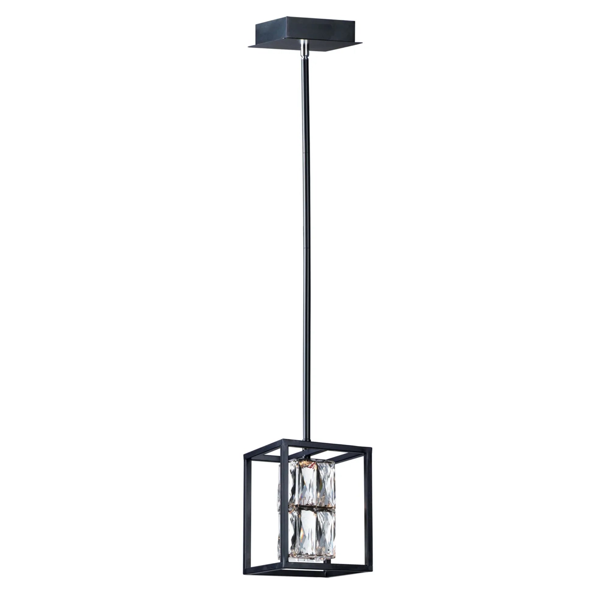 Zephyr 8" LED Mini Pendant, Black Finish with Rectangular Beveled Crystals - Bees Lighting