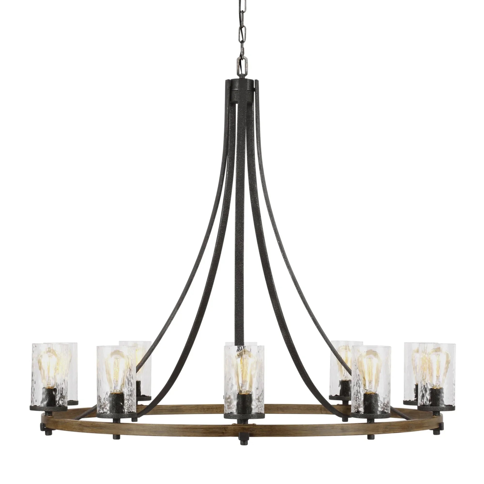 Angelo 48" 10-Light Large Chandelier, Slate Grey Metal & Wood Finish - Bees Lighting