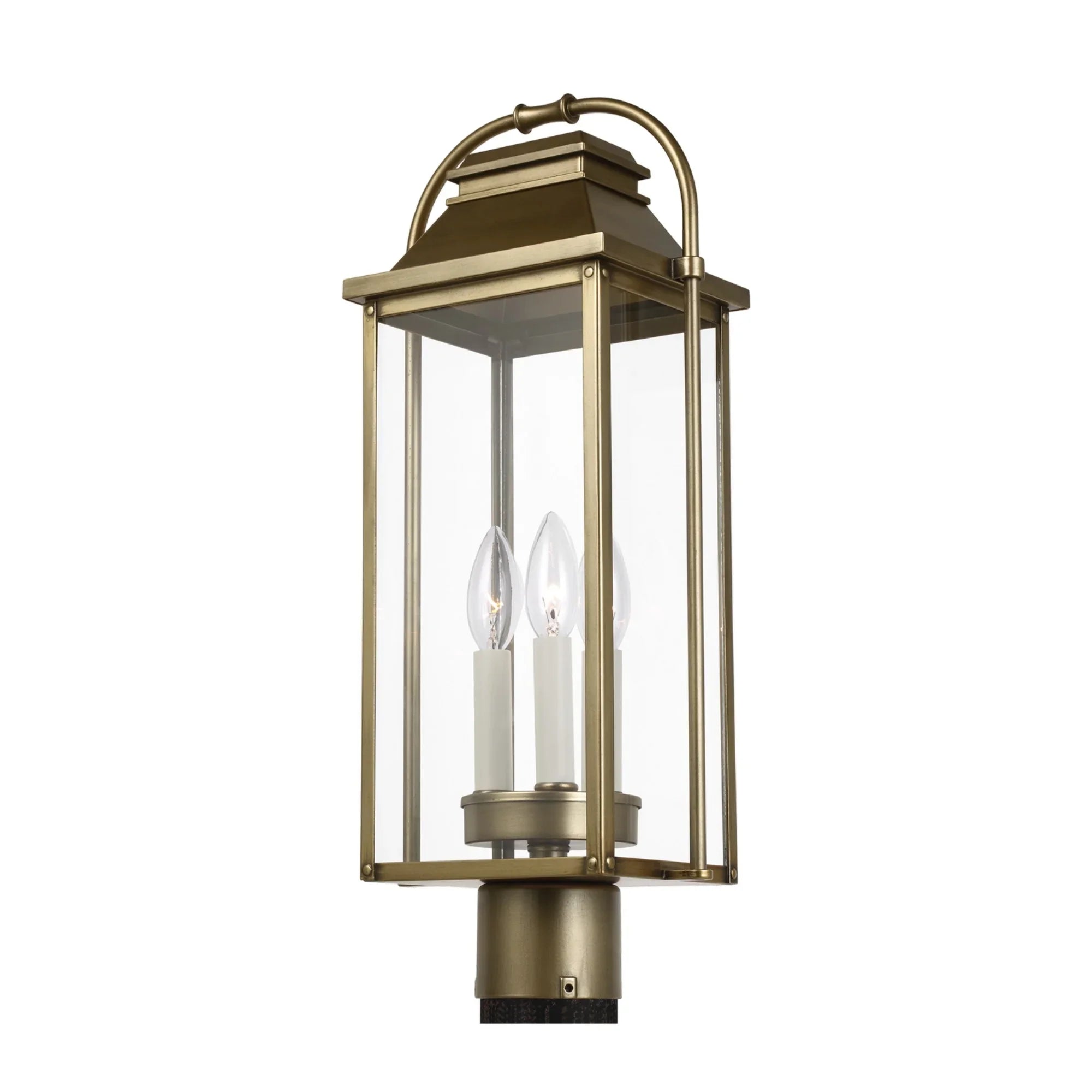 Wellsworth 21" 3-Light Post Lantern, Painted Distressed Brass Finish - Bees Lighting