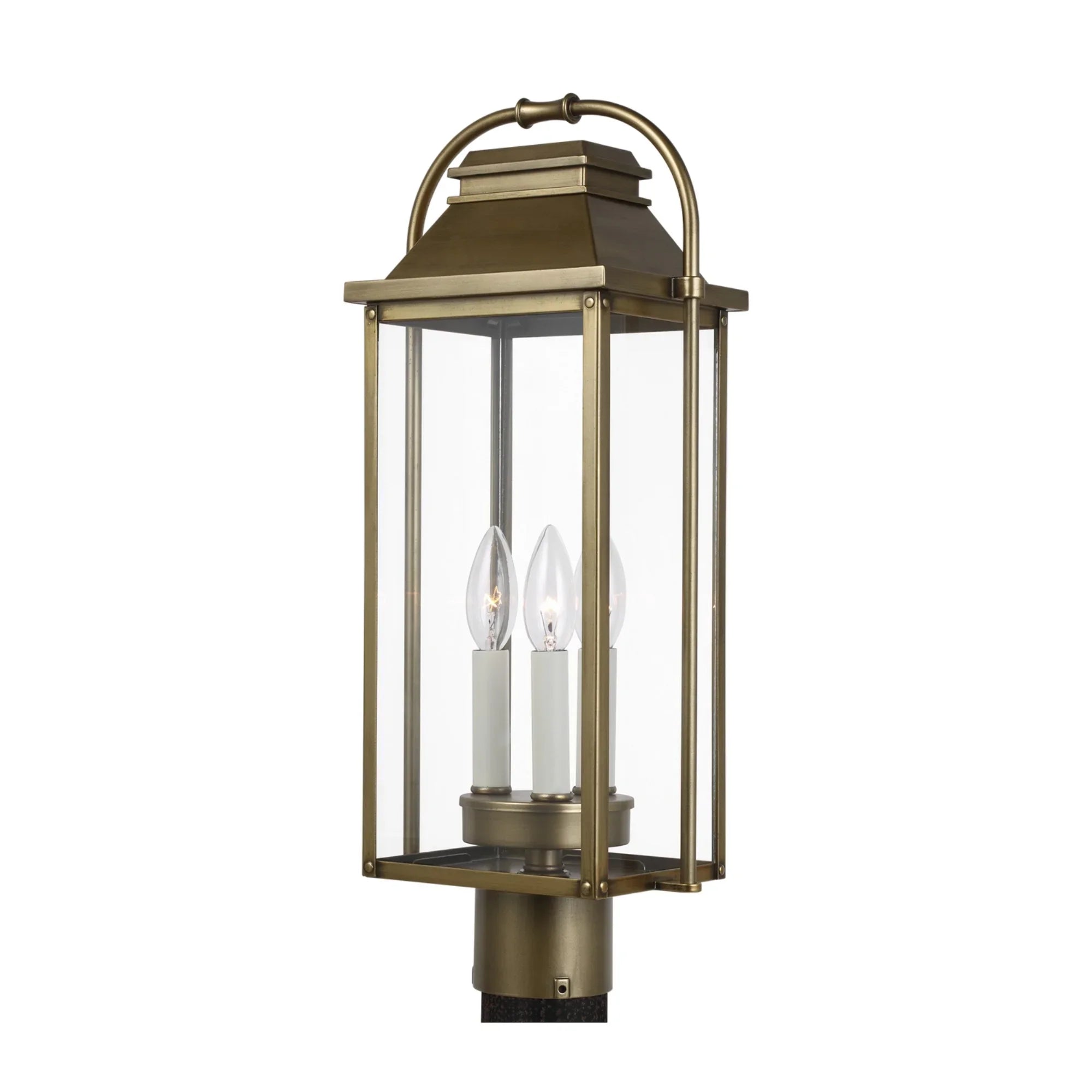 Wellsworth 21" 3-Light Post Lantern, Painted Distressed Brass Finish - Bees Lighting