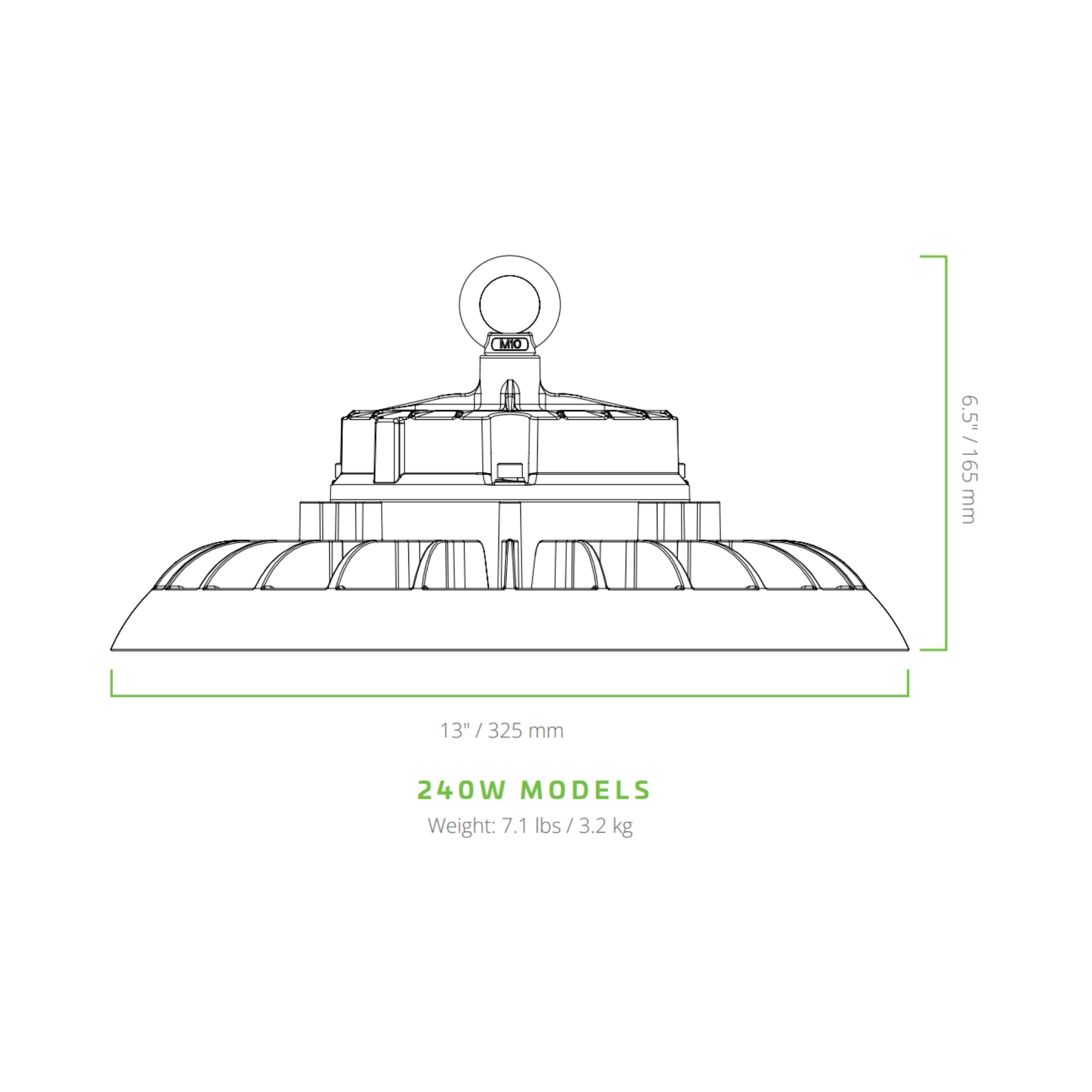 UFO High Bay LED Light, 240W, 36000 Lumens, 35K/40K/50K, 120-277V, White
