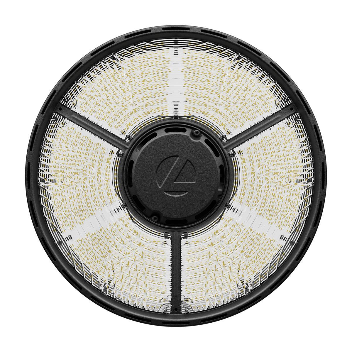 Compact Pro Industrial LED Round High Bay, Selectable 18000 Lumens, 4000K/5000K CCT, 120-347V, Black - Bees Lighting