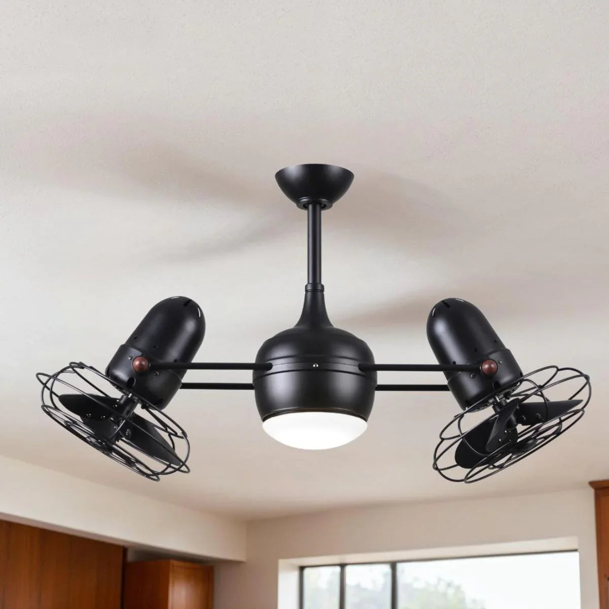 Dagny 39" Rotational Dual Ceiling Fan with Light, Matte Black - Bees Lighting