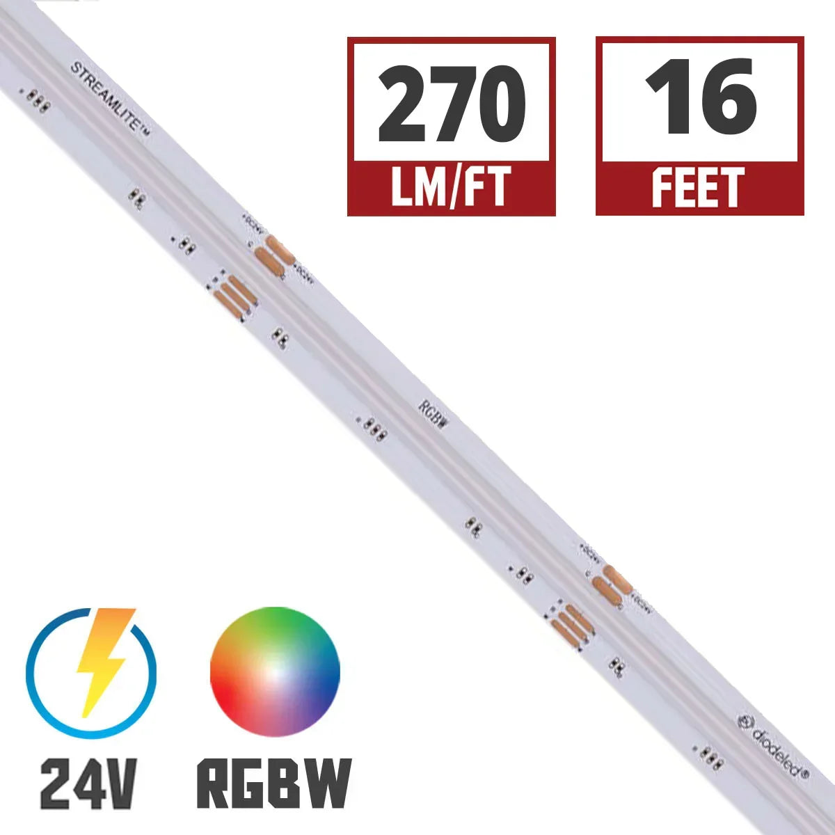 Streamlite RGBW LED Strip Light, 16.4Ft Reel, 270 Lm/Ft, 24V - Bees Lighting