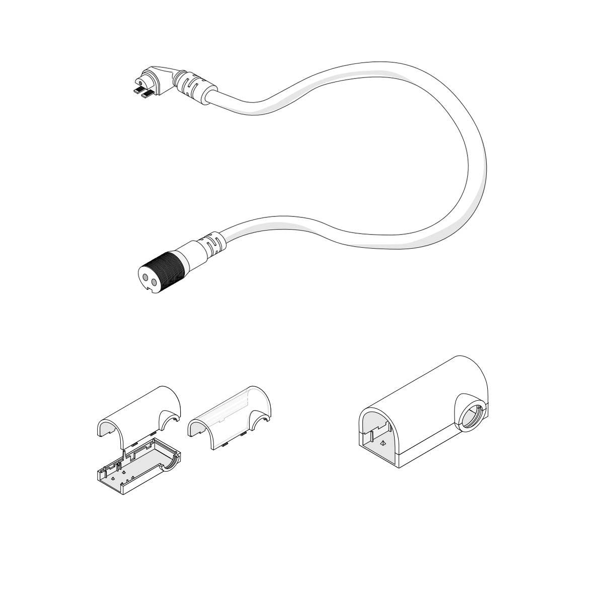 NEON BLAZE Side Bending 12in. Side Wire Entry Connector with End Caps - Bees Lighting