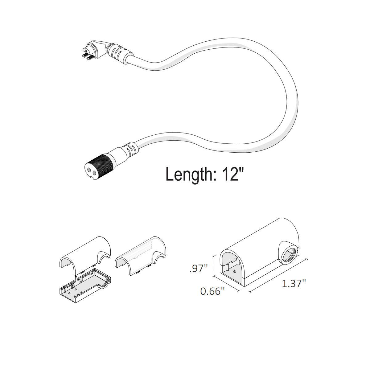 NEON BLAZE Side Bending 12in. Side Wire Entry Connector with End Caps - Bees Lighting