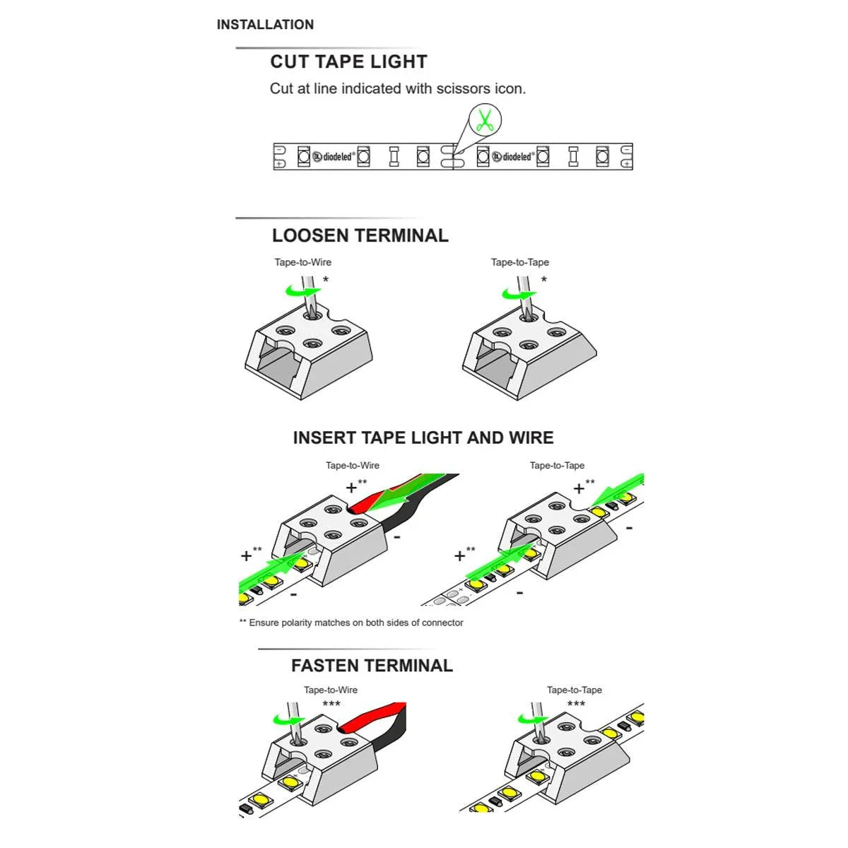 8mm Tape to Tape Terminal Block Connector, White Finish - Bees Lighting