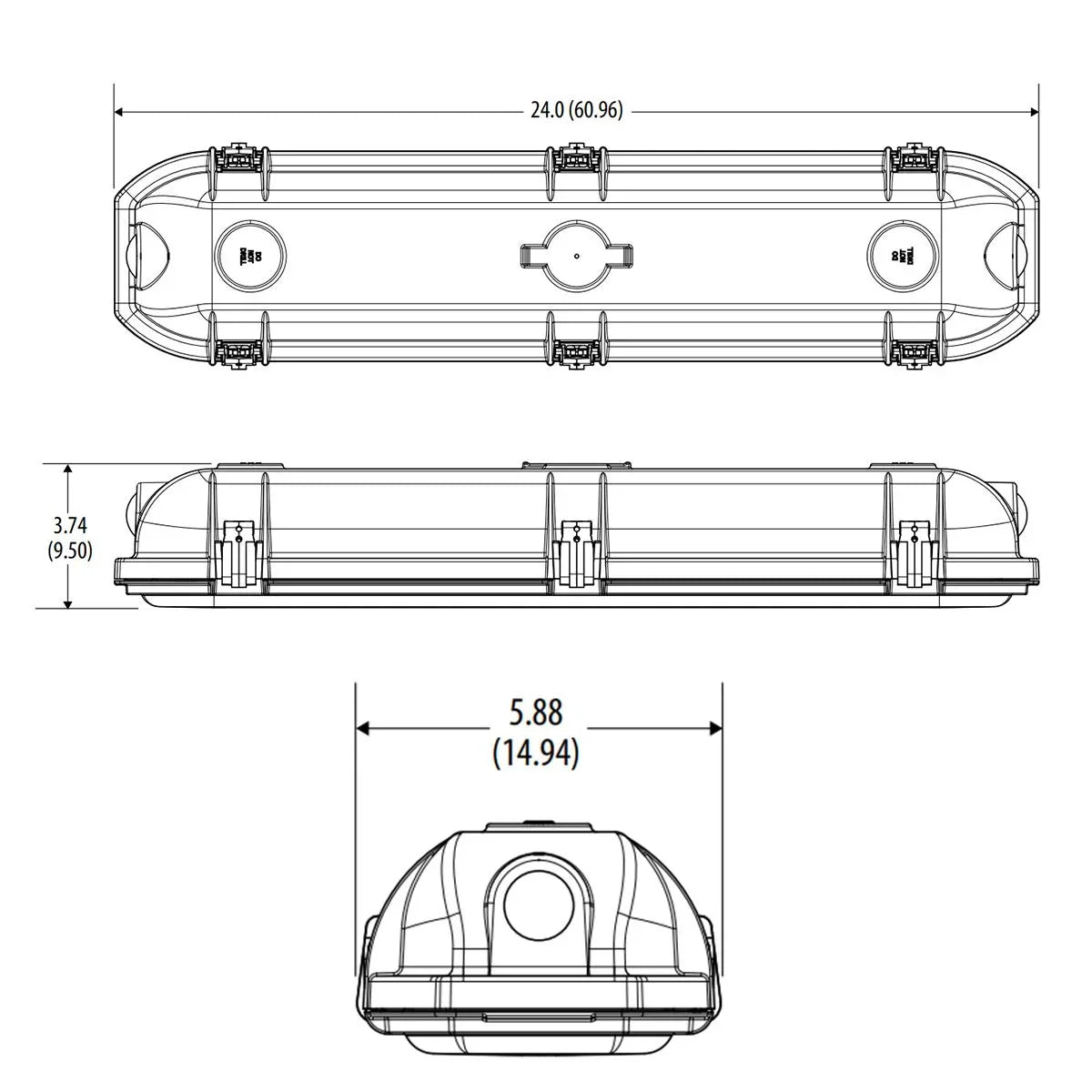 2ft Vapor Tight LED Light Fixture, 27 Watts, 3000 Lumens, 5000K, 120-277V - Bees Lighting