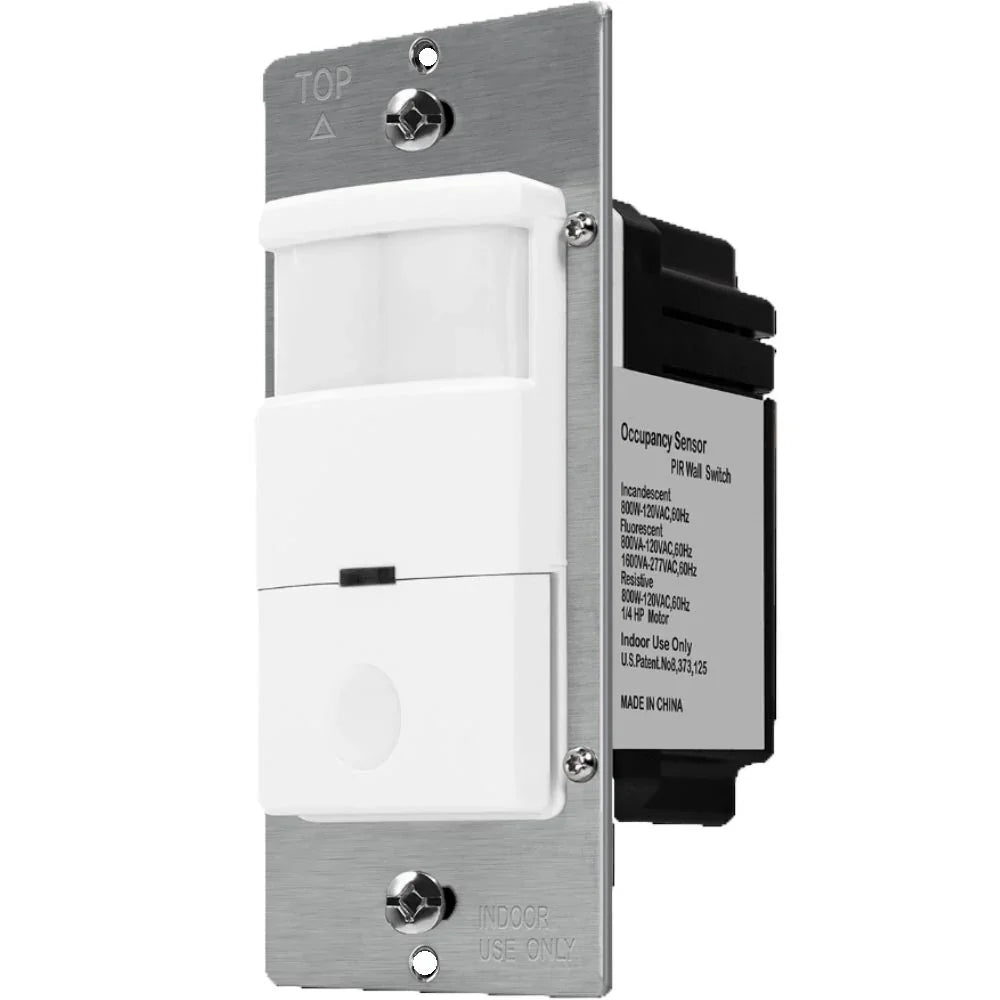 PIR 180° Occupancy|Vacancy Motion Sensor Wall Switch, 6A, 120-277V, White - Bees Lighting