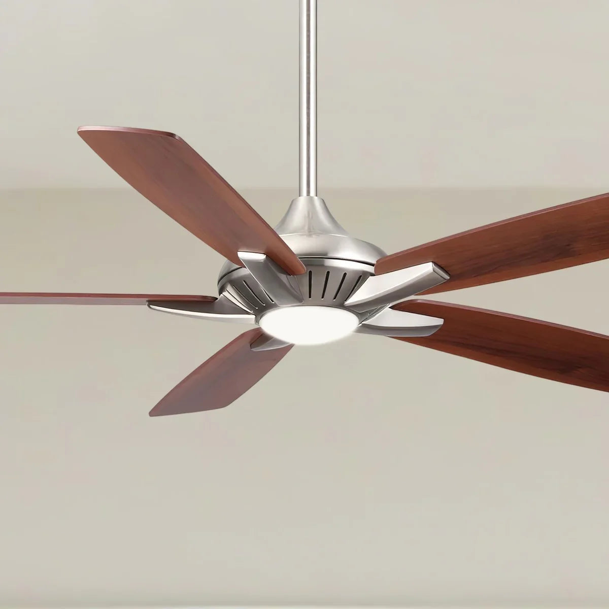 Dyno LED 52" Brushed Nickel Ceiling Fan with Remote, Medium Maple/Dark Walnut Blades - Bees Lighting