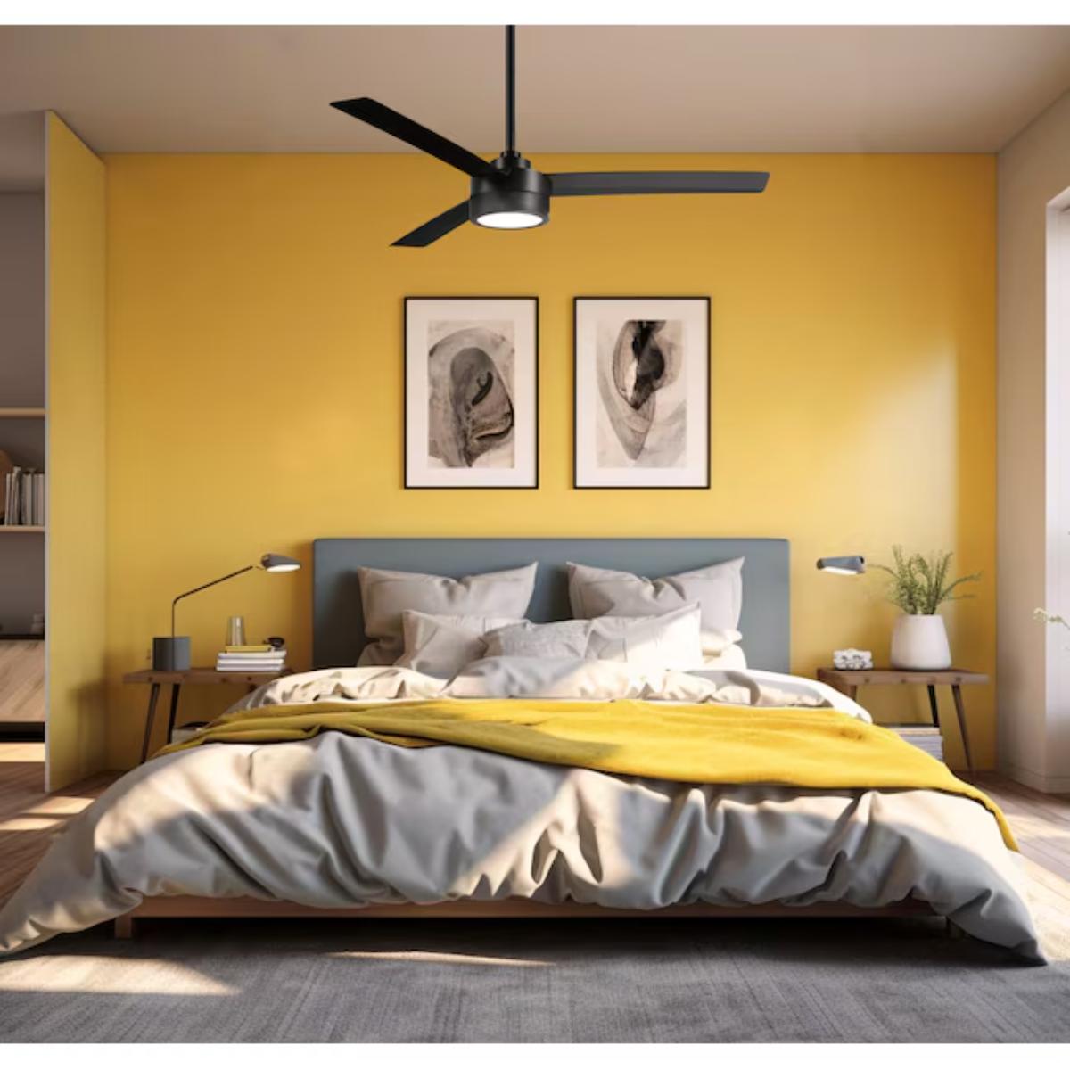 Roto LED 52" Black Coal Ceiling Fan with Etched Lens - Bees Lighting