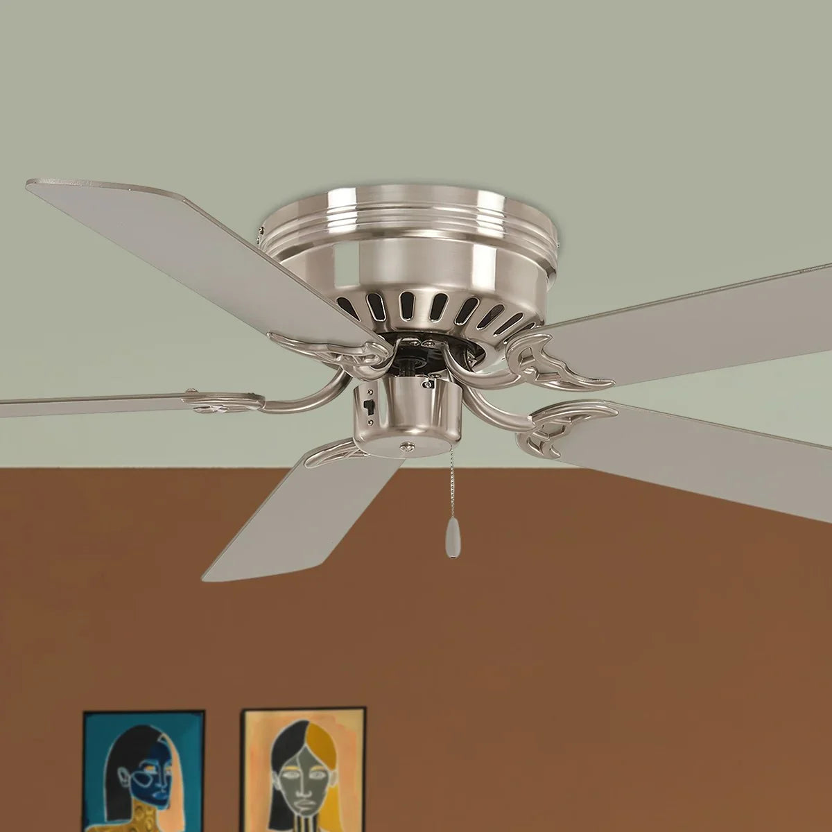Mesa 52" Nickel Flush Mount Ceiling Fan with Pull Chain - Bees Lighting