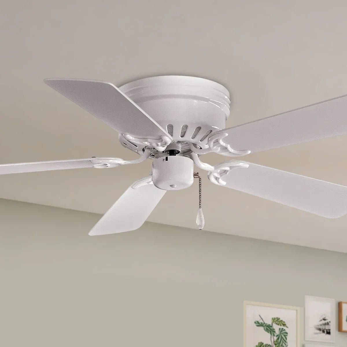 Mesa 42" White Flush Mount Ceiling Fan with Pull Chain - Bees Lighting