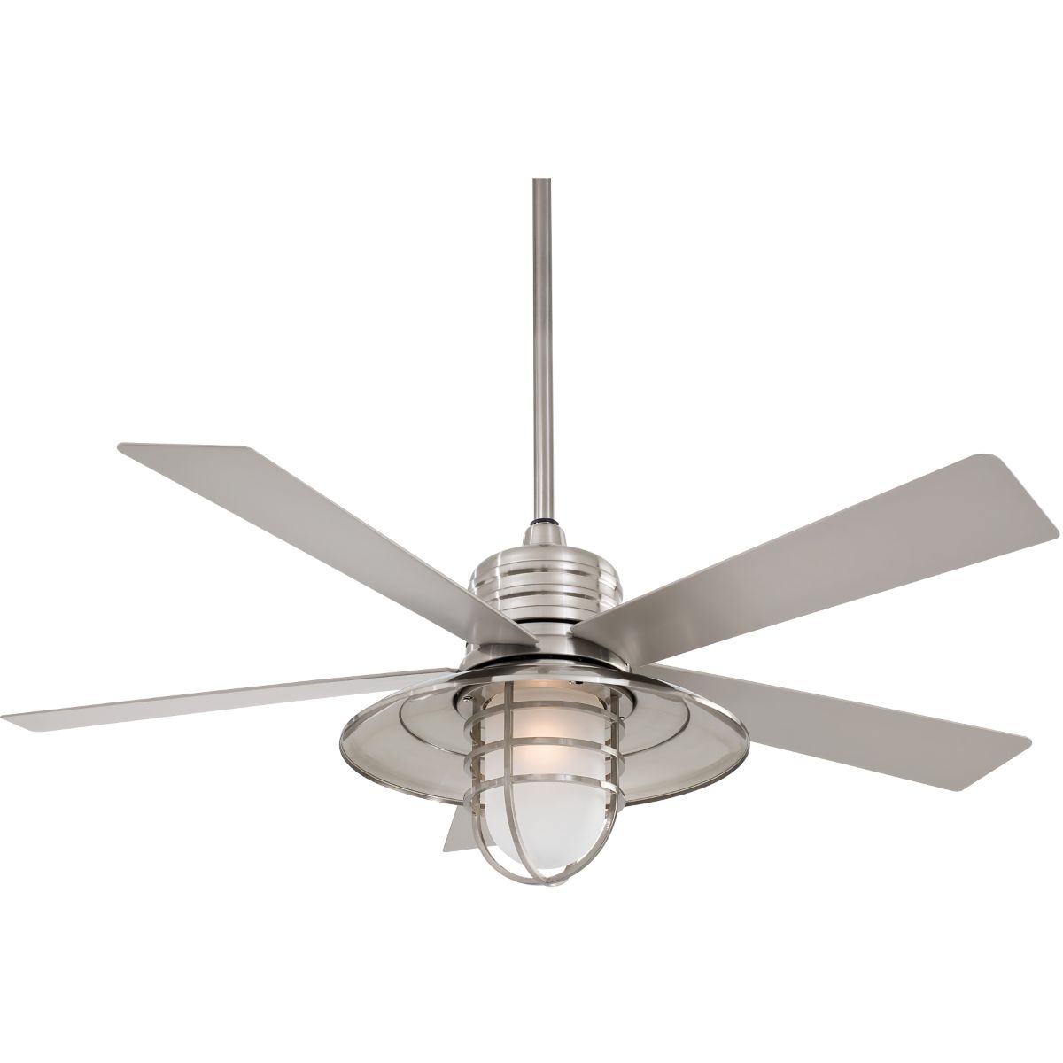Rainman LED 54" Nickel Cage Outdoor Ceiling Fan with Wall Control - Bees Lighting