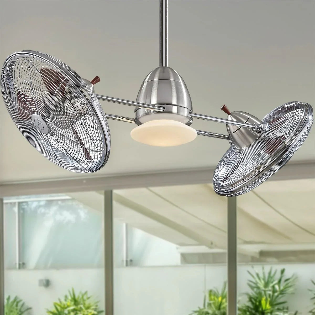 Gyro LED 42" Dual Ceiling Fan with Light and Wall Control, Brushed Nickel & Chrome - Bees Lighting