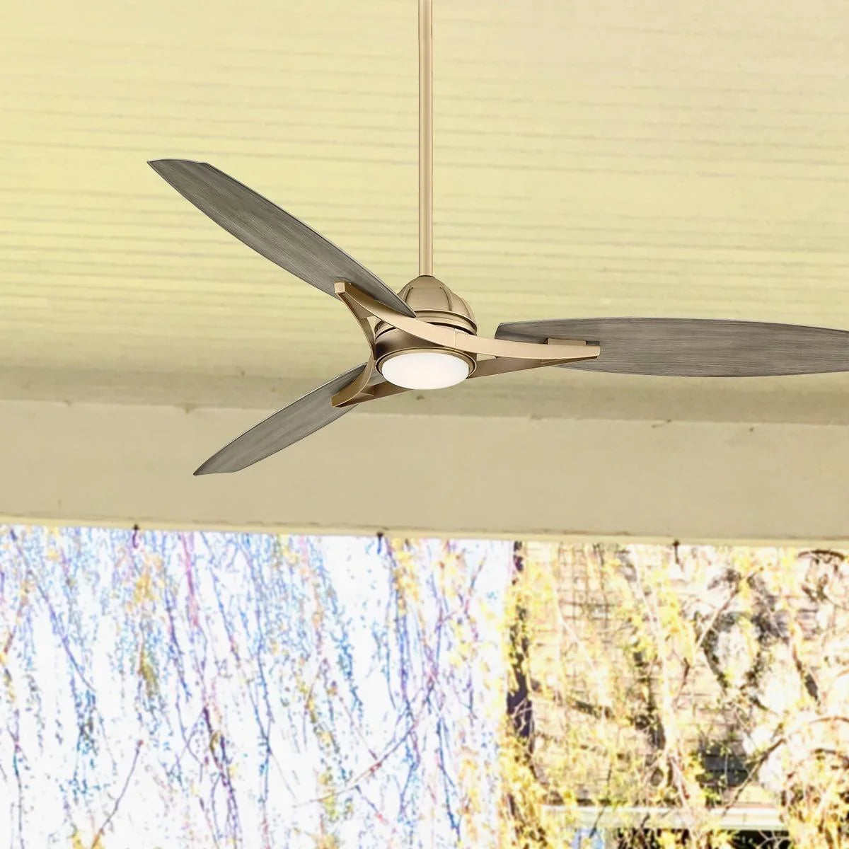 Molino 65" LED Smart Ceiling Fan, Soft Brass with Seashore Grey Blades - Bees Lighting
