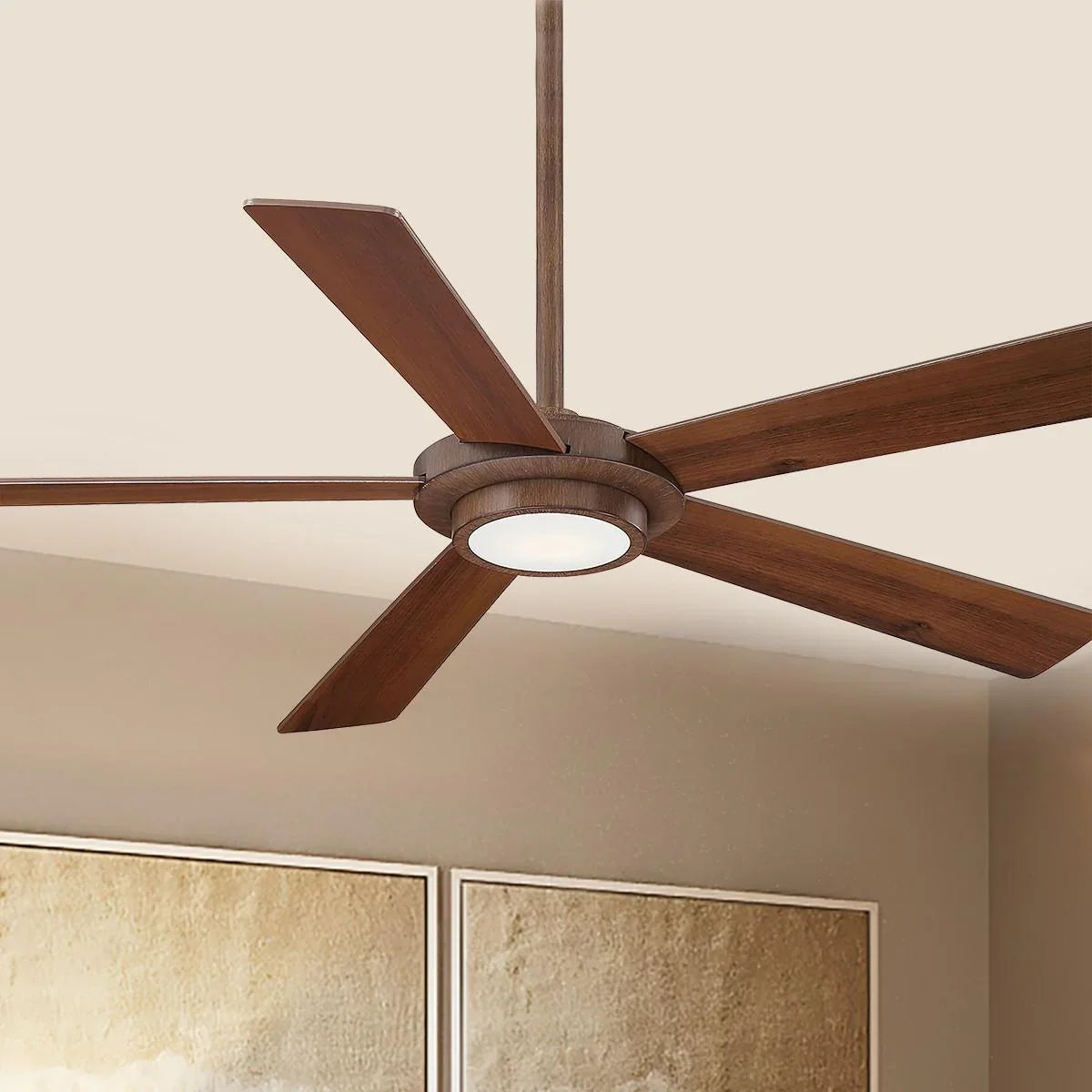 Sabot LED 52" Distressed Koa Ceiling Fan with Remote - Bees Lighting