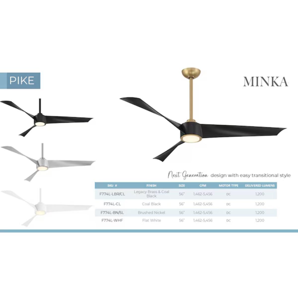 Pike 56" Brass Indoor Ceiling Fan with Light