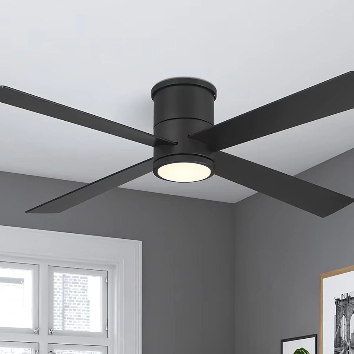 Falco Flush 54" LED Flush Mount Ceiling Fan, Black Coal - Bees Lighting
