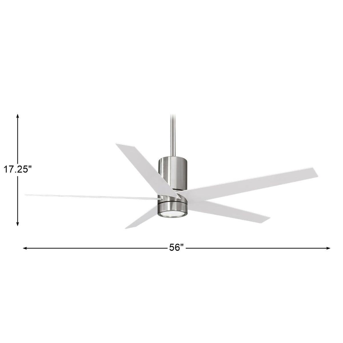 Symbio LED 56" Modern Ceiling Fan with Remote, Brushed Nickel with White Blades - Bees Lighting