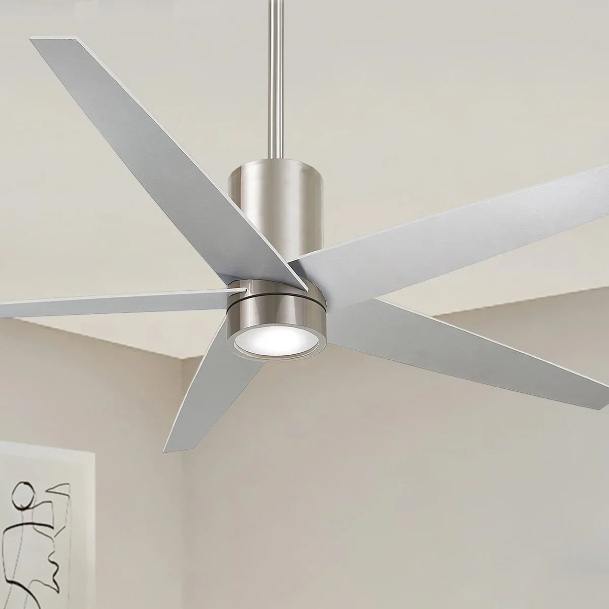 Symbio LED 56" Modern Ceiling Fan, Brushed Nickel with Silver Blades - Bees Lighting