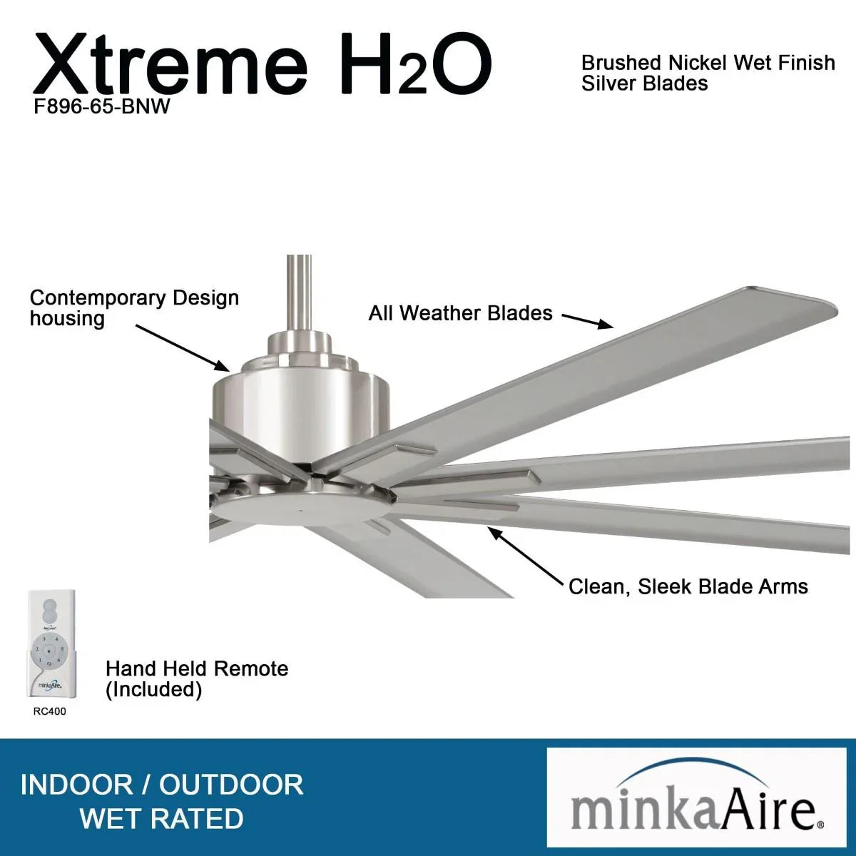 Xtreme H2O 65" Windmill Outdoor Ceiling Fan with Remote, Brushed Nickel - Bees Lighting