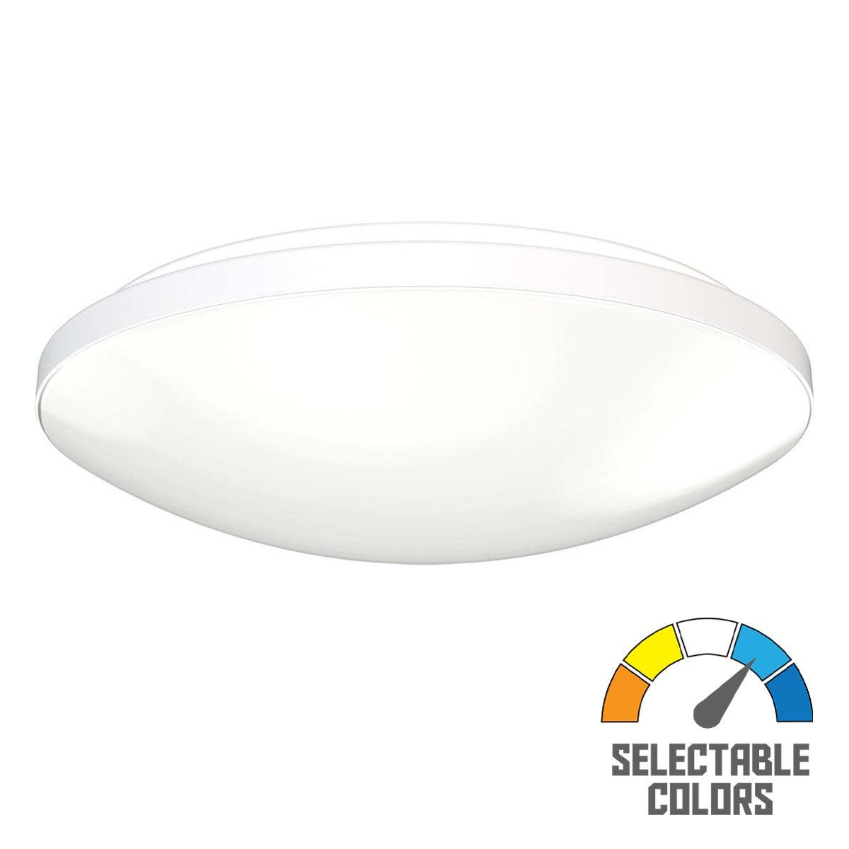 Low Profile LED Round Flush Mount Light, Selectable CCT, 1200 lumens, White Finish