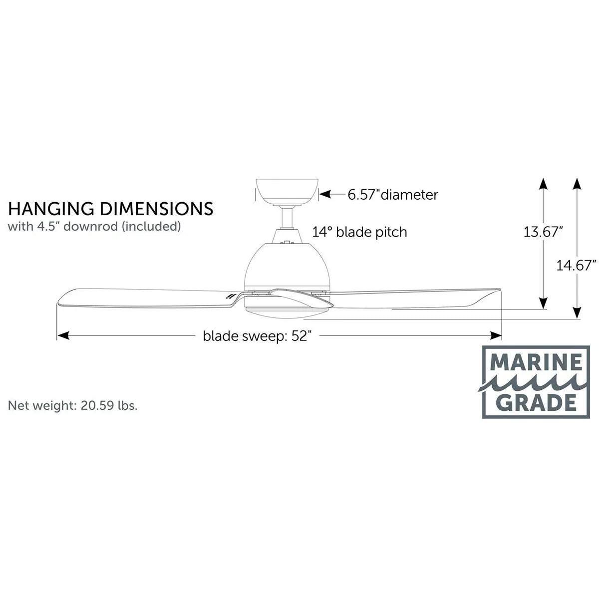 Starboard 52" LED Marine Grade Ceiling fan - Bees Lighting
