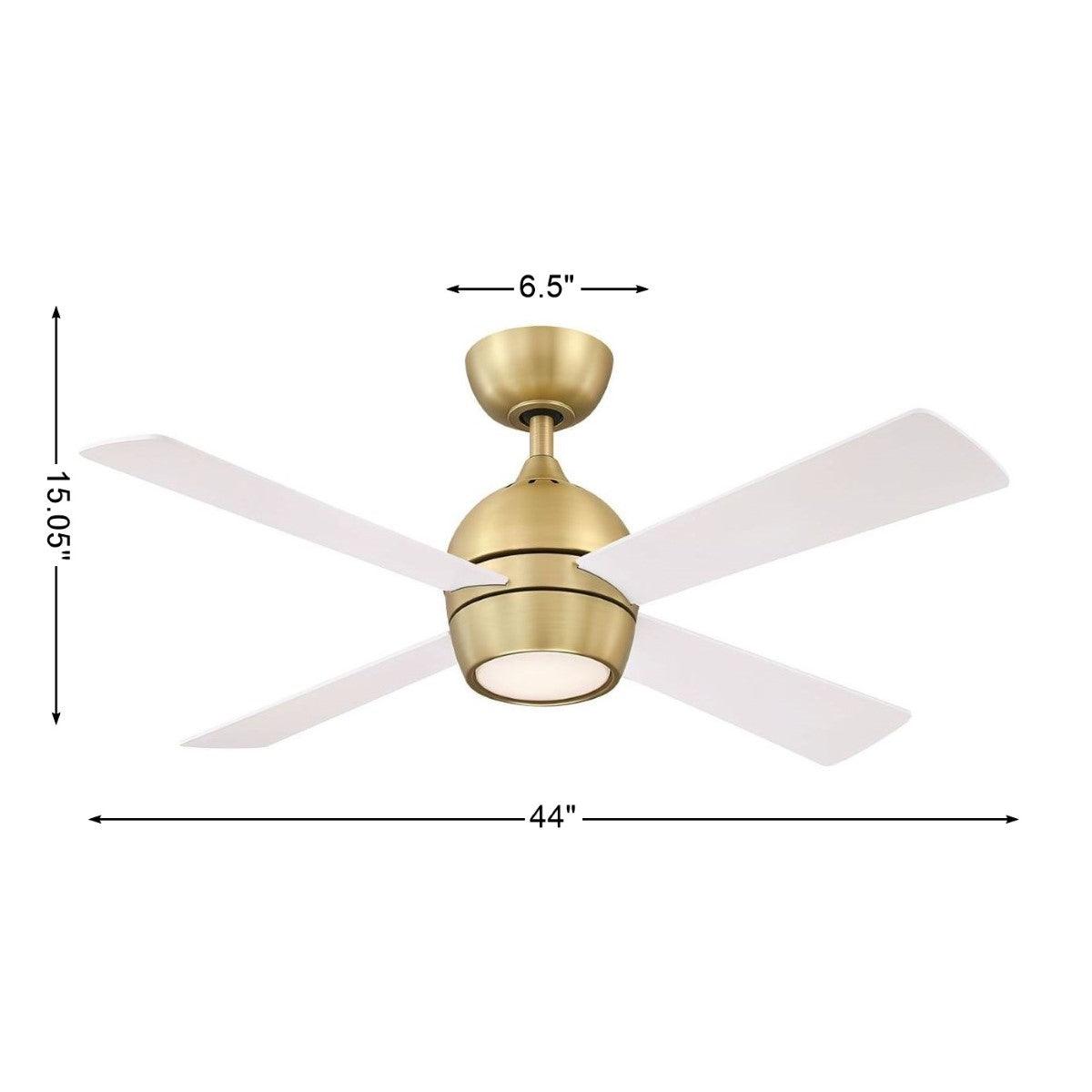 Kwad 44 Inch Brushed Satin Brass Modern LED Ceiling Fan with Remote - Bees Lighting