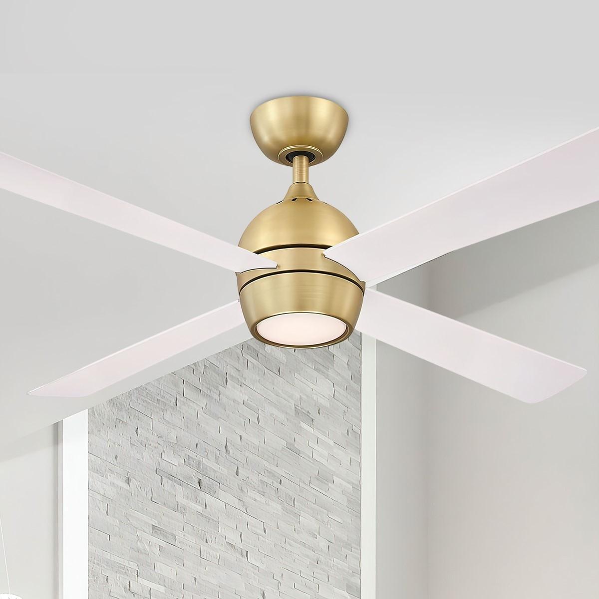 Fanimation Kwad 52 In. Brushed Satin Brass Ceiling Fan With LED Light
